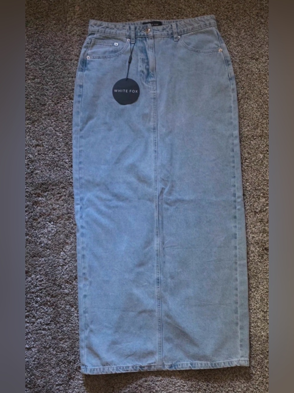 Light Wash Denim Maxi Skirt - Pale Blue